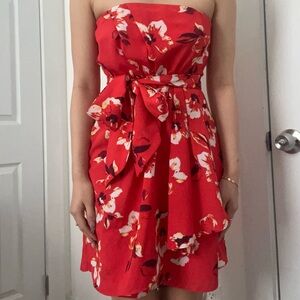 Express Strapless Red Floral Dress